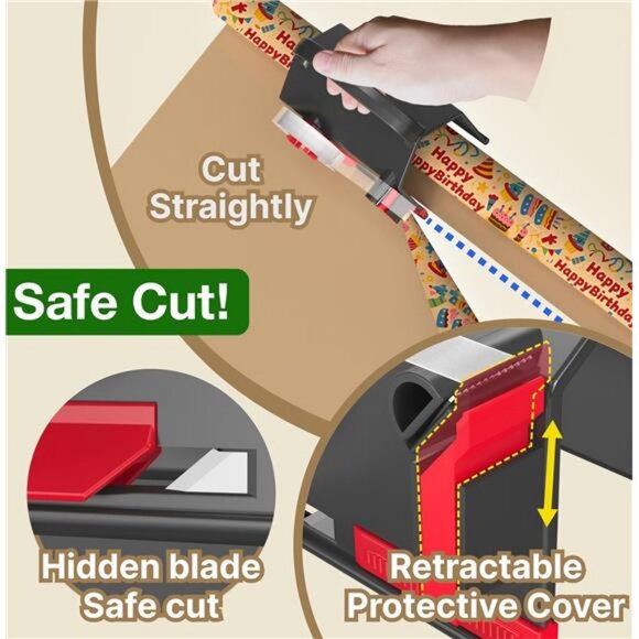 (2-Pack) Wrapping Paper Cutter & Tape Dispenser Dual Use with 4 Tapes - Picture 3 of 7